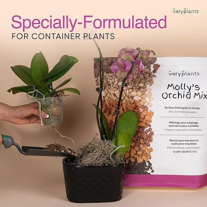 Molly's Orchid Mix - Premium Soilless Potting Mix for Orchids - Contains Bark, Coco Chips, Akadama, Pumice, Lava Rock 3 Dry Quarts by GreenHaven Gardens
