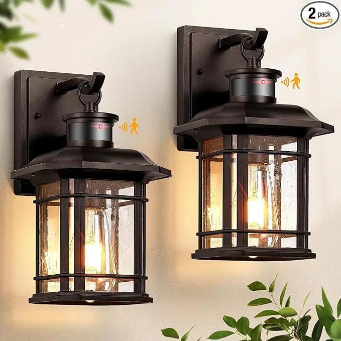 VIANIS Motion Lights for Outside, 2 Pack Dusk to Dawn Exterior Lighting Fixtures, Bronze Front Porch Light Lantern, Waterproof Outside Lights for House, Porch, Entryway, Oil Rubbed Bronze, Anti-Rust by GreenHaven Gardens