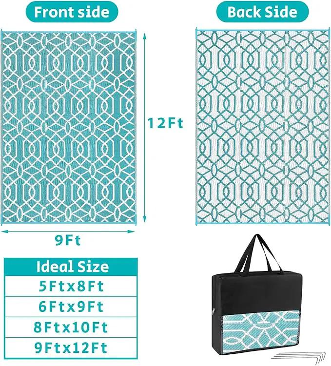 HEBE Outdoor Rug Waterproof 9x12, Reversible Plastic Straw Rug RV Camping Rug, Indoor Outdoor Patio Mat Clearance, Outside Carpet for Porch,Deck,Camper,Balcony,Backyard,Picnic by GreenHaven Gardens