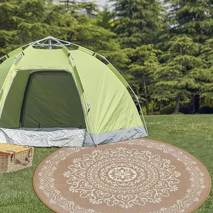Pauwer Waterproof Outdoor Rug 6ft, Reversible Plastic Straw Patio Camping Rug, Indoor Outdoor RV Mat Carpet for Deck, Camper, Porch, Balcony, Backyard, Picnic, Floral Brown by GreenHaven Gardens