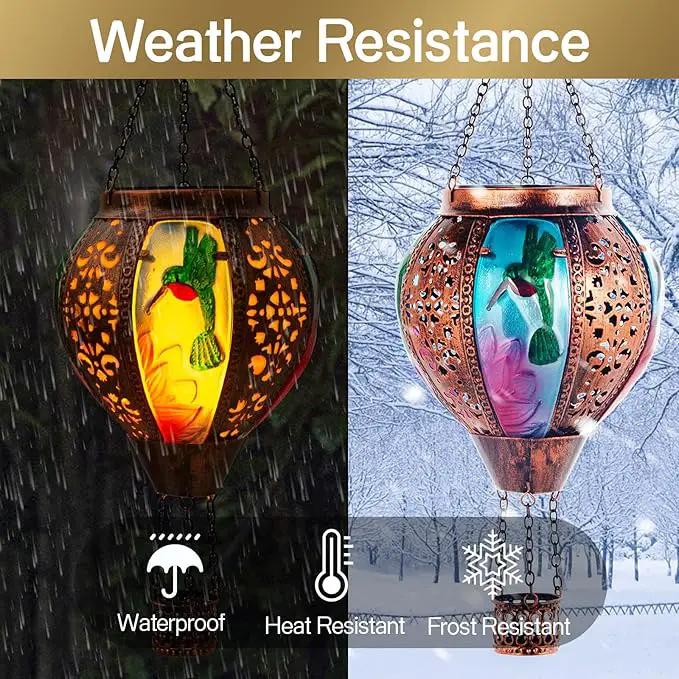 Hot Air Balloon Solar Lantern Hummingbird Lights, Flickering Flame Solar Hanging Lights for Outside,Waterproof for Garden Yard Patio Porch Decoration（Hummingbird） by GreenHaven Gardens