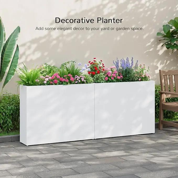 Stoog 38" Large Planters for Outdoor Plants, All-Weather Rectangular Metal Planter Box with Removable Insert Shelf, and Modern Design – Ideal for Plants, Flowers, Vegetables, Garden, White by GreenHaven Gardens
