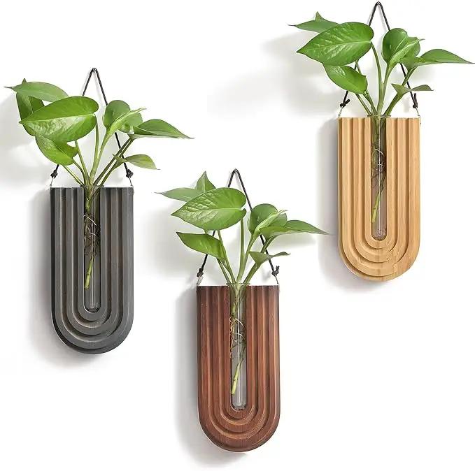 Wood Wall Planter Indoor, Propagation Station, Wooden Hanging Vase for Dried Flowers, Wall Plant Holder, Boho Wall Décor for Living Room U Rainbow Shape (Set of 3) by GreenHaven Gardens