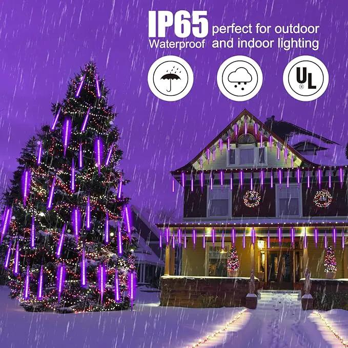 Purple Solar Christmas Lights, 576 LED Solar Meteor Shower Lights with 16 Tubes, Icicle Fairy String Lights for Christmas Decorations Tree Party Yard, Purple by GreenHaven Gardens