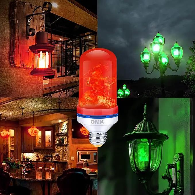 OMK - LED Christmas Decorations Flame Effect Light Bulbs - Upgraded 4 Modes Two-Tone Fire Simulated Lamps - Holiday/Christmas Gifts/Party/Indoor/Outdoor Decoration Lights (2Pack) by GreenHaven Gardens