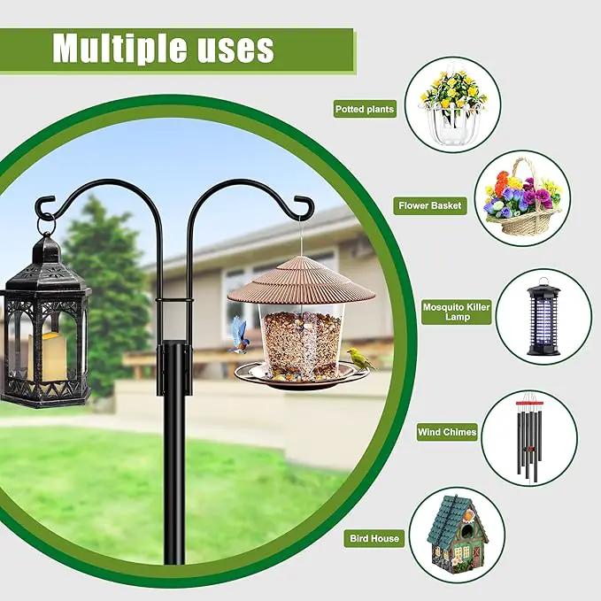 XDW-GIFTS Double Shepherds Hooks for Outdoor, 2-Pack Heavy Duty Garden Pole for Hanging Bird Feeder, Plant Baskets, Solar Light Lanterns, Garden Plant Hanger Stands with 5 Base Prongs by GreenHaven Gardens