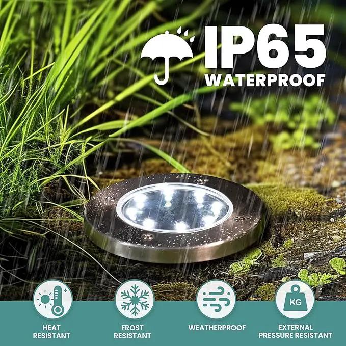 GIGALUMI 8 Pack Solar Ground Lights, 8 LED Solar Powered Disk Lights Outdoor Waterproof Garden Landscape Lighting for Yard Deck Lawn Patio Pathway Walkway (White) by GreenHaven Gardens