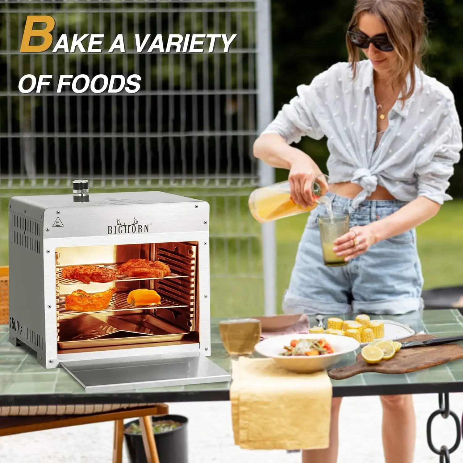 BIG HORN OUTDOORS 1500°F Small Infrared Propane Gas Grill – Portable Steak Broiler & Sear Station, Outdoor Salamander BBQ with Pizza Stone, Stainless Steel by GreenHaven Gardens