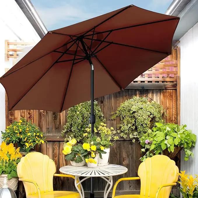 Sunnyglade 9' Patio Umbrella Outdoor Table Umbrella with 8 Sturdy Ribs（Brown） by GreenHaven Gardens
