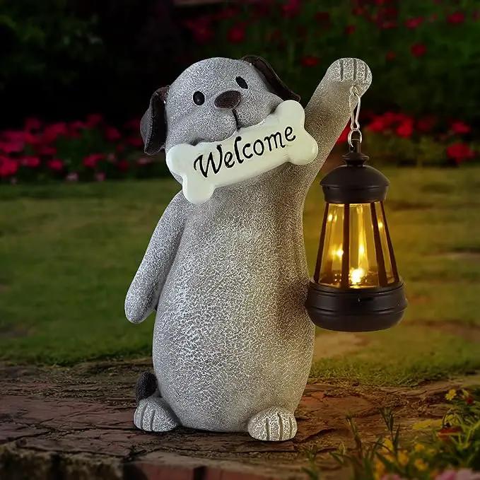 Solar Dog Statues for Garden Decor - Outdoor Dog Figurines with Solar Lantern for Yard Patio Lawn Balcony Ornaments - Garden Gifts for Mothers Day, Grandma, Easter by GreenHaven Gardens