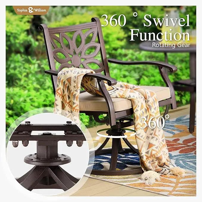 Sophia & William 7 Pieces Cast Aluminium Patio Dining Set for 6, Outdoor Swivel Rocking Chairs and Rectangular Table with 2.3" Umbrella Hole for Porch Backyard Deck, Bronze by GreenHaven Gardens