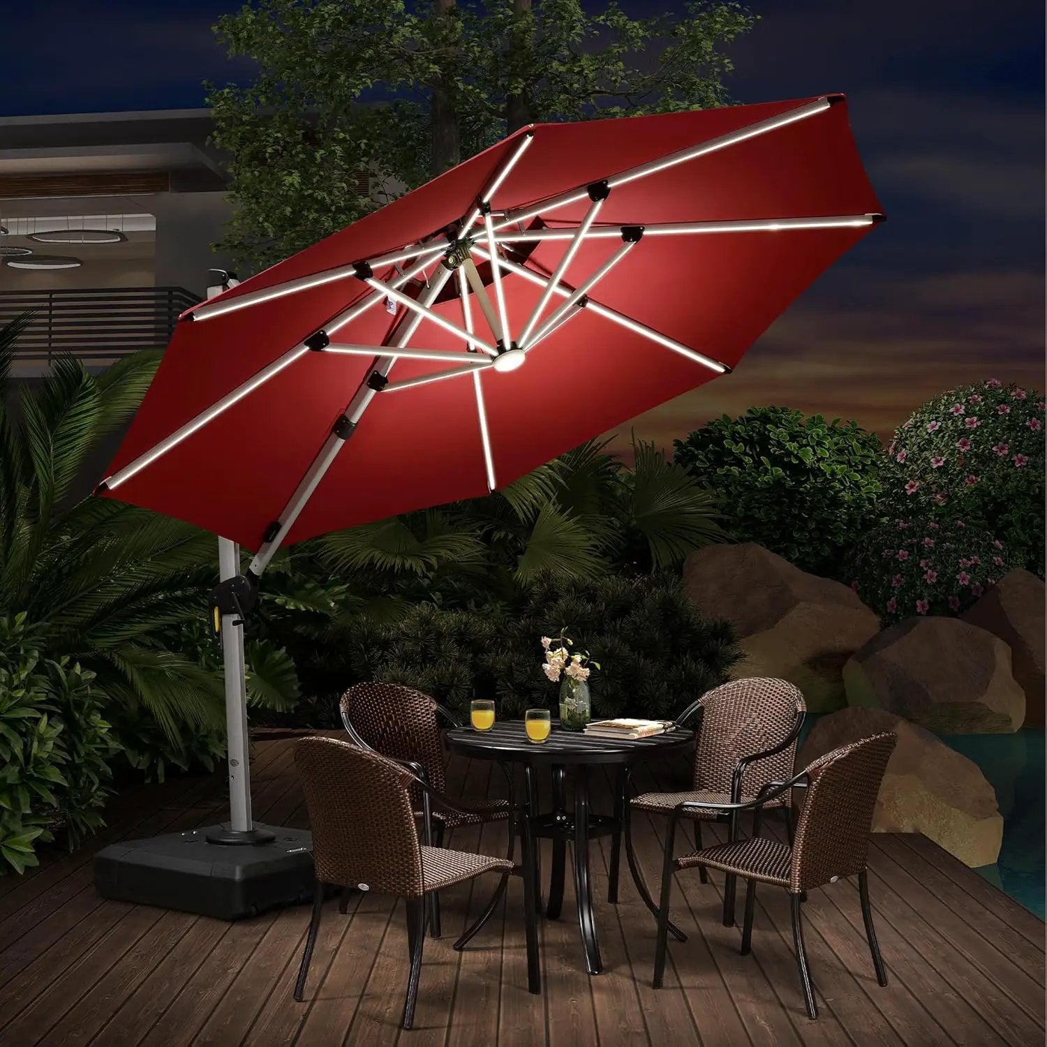 PURPLE LEAF 10ft Solar powered LED Patio Umbrella Outdoor Round Umbrellas Large Cantilever Umbrella with LED lights Windproof Offset Umbrellas Heavy Duty Sun Umbrella for Garden Deck Pool Patio, Terra by GreenHaven Gardens