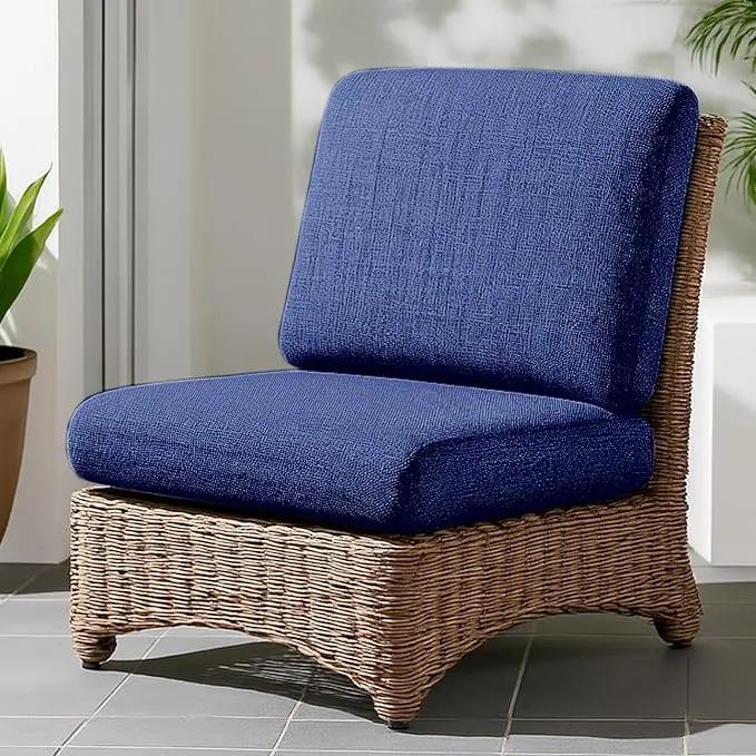 Codi Outdoor Cushions for Patio Furniture 24x24 Inch, Waterproof Chair Seat Cushion with Textured Fabric, Handles & Adjustable Straps, Fade Resistant - Set of 2, Navy Blue by GreenHaven Gardens