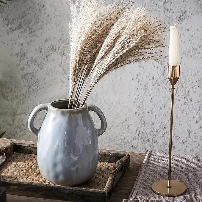 Kimdio Ceramic Vase with 2 Handles, Modern Farmhouse Grey Vase for Home Decor, Rustic Pottery Vase, Boho Decorative Terracotta for Flowers, Clay Pampas Grass Vases for Living Room Dining Table Shelves by GreenHaven Gardens