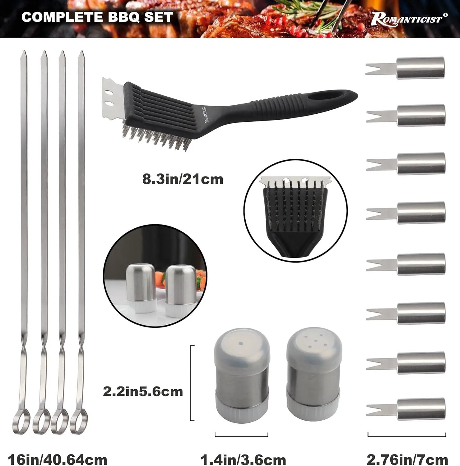 ROMANTICIST 20pcs Heavy Duty BBQ Grill Tool Set in Case - The Very Best Grill Gift for Father's Day and Christmas - Professional BBQ Accessories Set for Outdoor Cooking Camping Grilling Smoking by GreenHaven Gardens