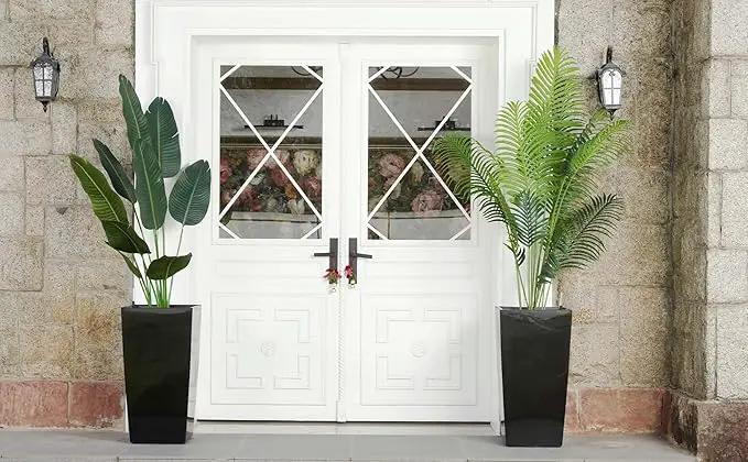 30" Tall Planters Set of 2, Outdoor＆Indoor Black Planter Pots, High Front Porch Planter Pots with Drainage Holes＆Water Level Monitor Movable Wheels ＆Inner Bucket, Automatic Watering,Black by GreenHaven Gardens