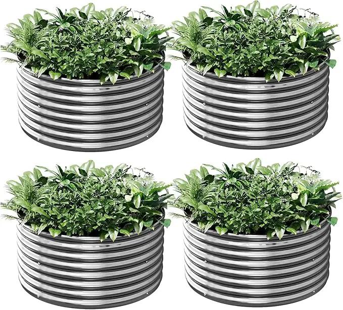 4 Pack 3x3FT Round Galvanized Raised Garden Bed Outdoor,Metal Garden Bed for Vegetables,Steel Raised Beds for Gardening,Above Ground Garden Box for Flower-R37 by GreenHaven Gardens