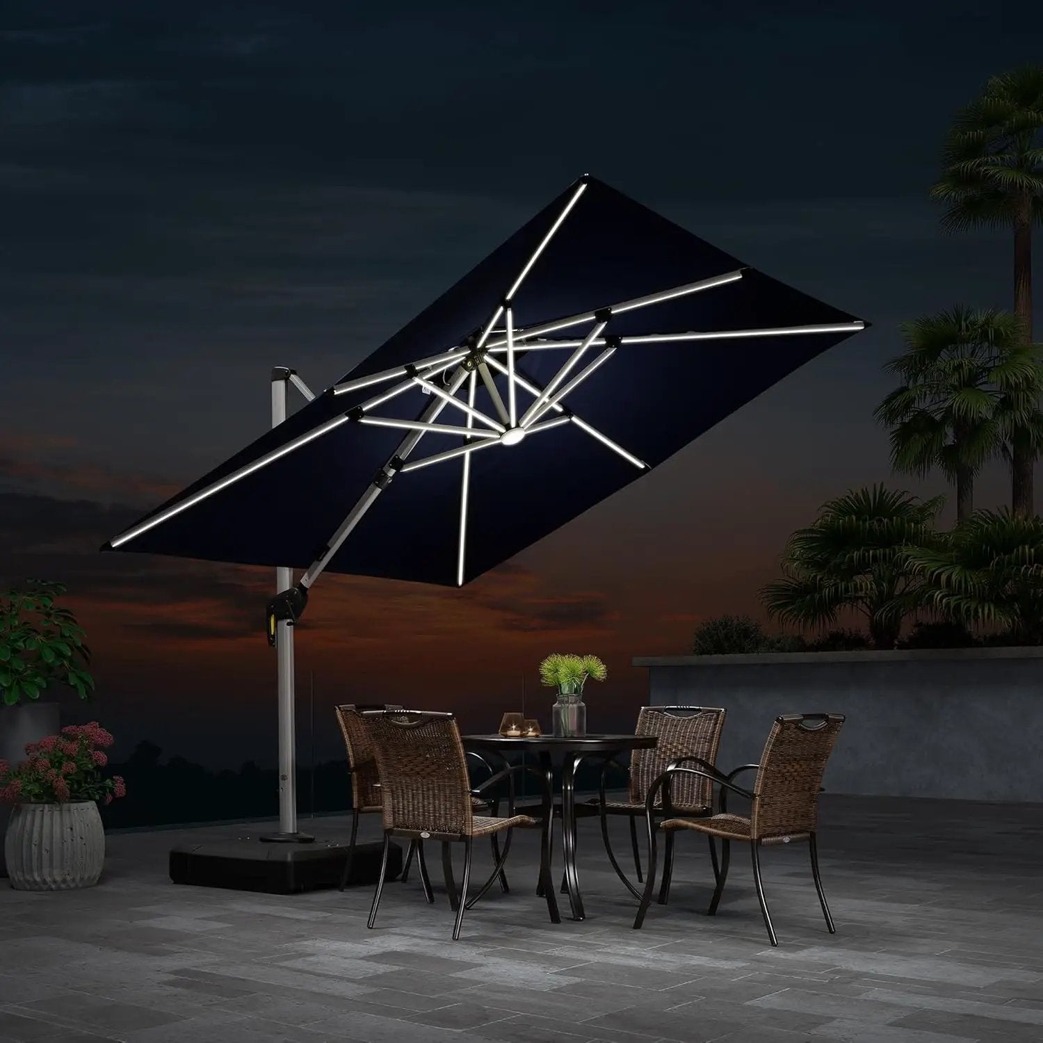 PURPLE LEAF 9 Feet Double Top Deluxe Solar Powered LED Square Patio Umbrella Offset Hanging Umbrella Outdoor Market Umbrella Garden Umbrella, Navy Blue by GreenHaven Gardens