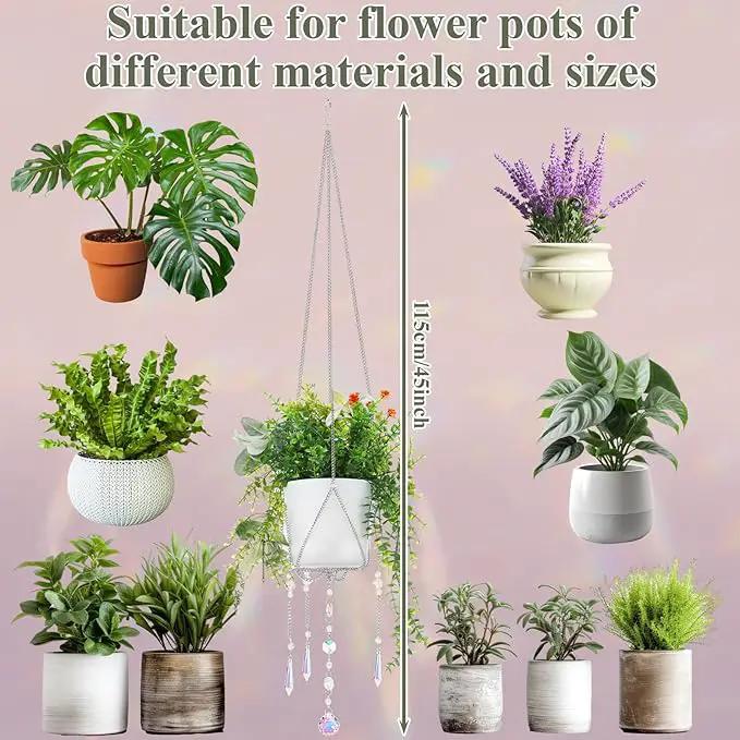 Chunful 3 Pack Sun Catcher Plant Hanger with Beads and Glass Crystal Beaded Plant Hanger Sun Catchers Kit Hanging Basket Accessories for Indoor Home Rainbow Decor, Pots Not Included (Silver) by GreenHaven Gardens