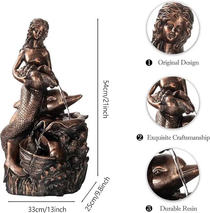 TERESA'S COLLECTIONS Mermaid Water Fountains Outdoor with LED Light Auto Slient Pump, Large Water Features for Yards Patio Garden Balcony Porch, Mermaid Garden Gifts for Mom, 21" by GreenHaven Gardens