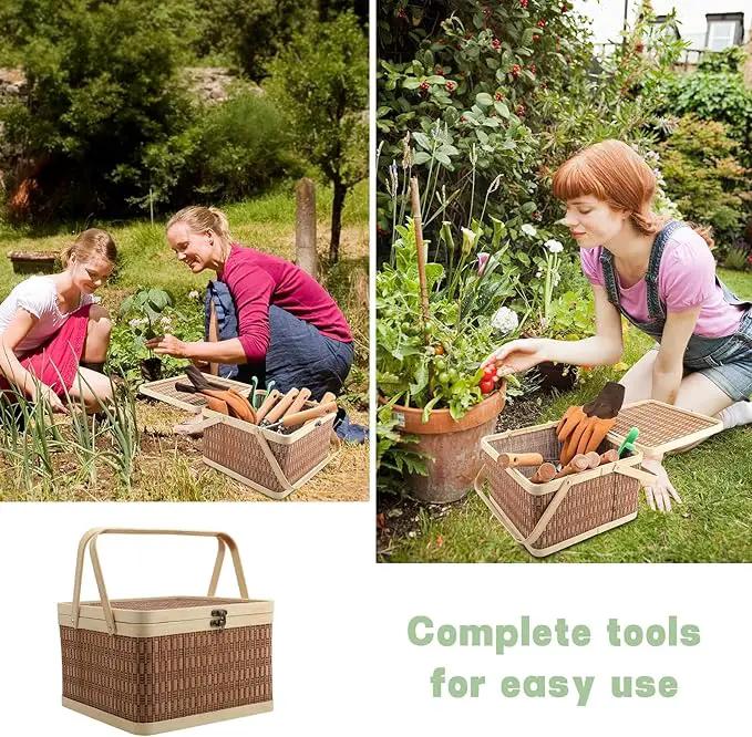 8 Piece Heavy Duty Gardening Hand Tools Set with Bamboo Gift Box Pruning Shears, Weeder and Heavy Duty Stainless Steel Gardening Tools with Wooden Handles - Ideal Gardening Gift for Women by GreenHaven Gardens