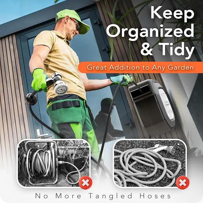 135 ft x 1/2" HOZEREEL Heavy Duty Retractable Garden Hose Reel, Garden Hose Reels Outdoor Organizer- Self Retracting Wall Mount Hose Reel Automatic Recoil Storage, Any Length Lock, 10 Pattern Nozzle by GreenHaven Gardens