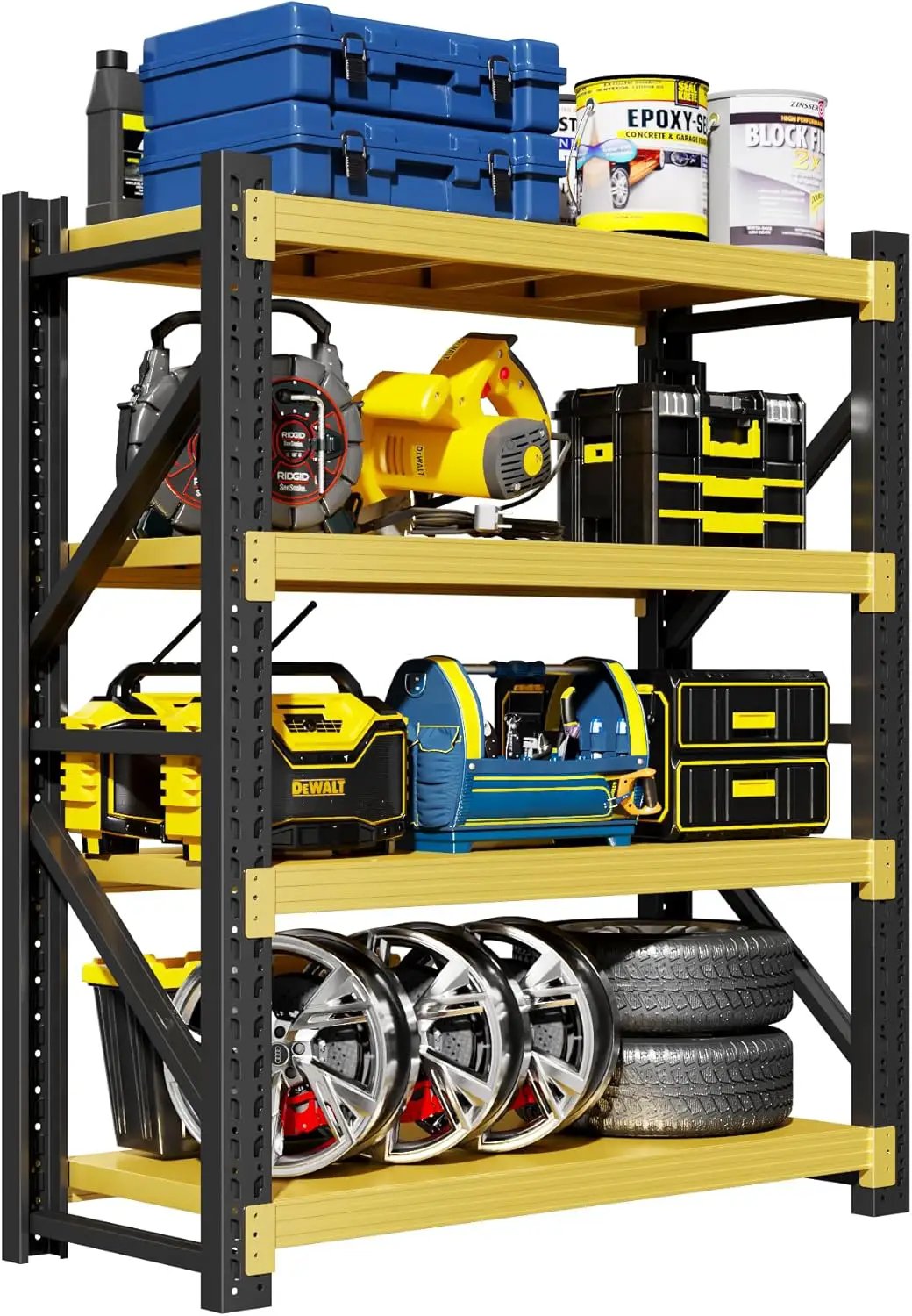 Garage Shelving Unit, 4 Tier Heavy Duty Racks, Easy Assembly, Metal Racks with Adjustable Shelves, 3000 LBS Load Capacity,for Warehouse,Basement (Black&Yellow, 19.7" D x 47.2" W x 78.7" H) by GreenHaven Gardens