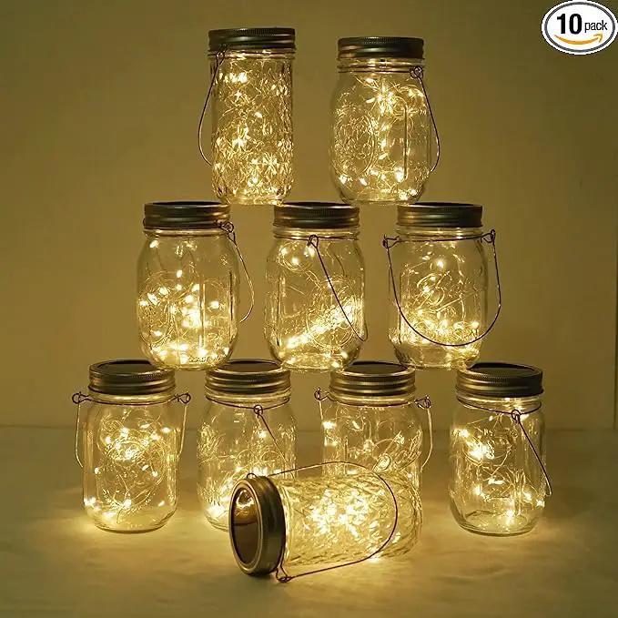 Decorman Solar Mason Jar Lights, 10 Pack 30 LED Fairy Star Firefly String Lids Lights with 10 Hangers for Patio Yard Garden Party Wedding Christmas Decoration(Jars Not Included) (10 Pack, Warm White) by GreenHaven Gardens
