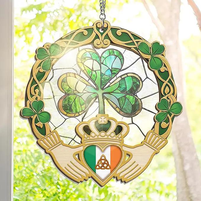 St Patricks Day Decorations - St Patricks Day Accessories, Shamrock Decorations, Irish Gifts for Women Men Friends Family, Shamrock Decorations - Double Layered Hanging Suncatcher 8 in by GreenHaven Gardens