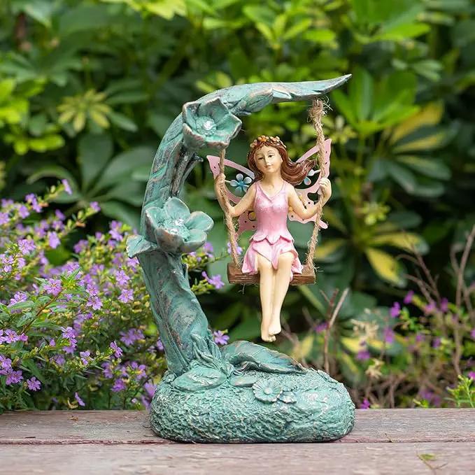 Garden Flower Fairy Outdoor Statue, Patio Lawn Yard Porch Decor, Funny Swing Ornaments, 9.05 Inches Tall by GreenHaven Gardens