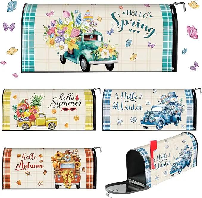 4 Pcs Hello Spring Summer Mailbox Covers Magnetic Standard Size 18 x 21 Inch Hello Autumn Winter Magnetic Mailbox Covers Wraps Decoration for Garden Yard Home Outdoor Decor by GreenHaven Gardens