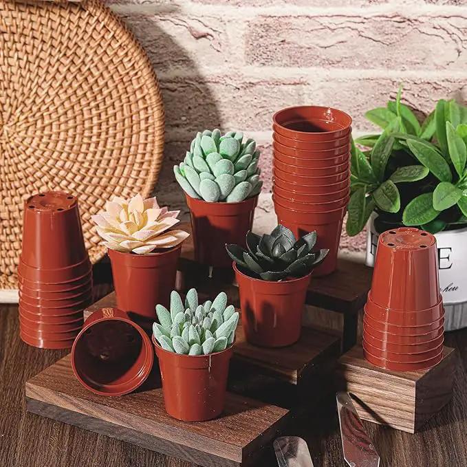 Yaomiao 200 Pcs 2 Inch Red Mini Plastic Plant Pot Nursery Seedling Pots Seed Starter with Drainage Holes for Indoor Outdoor Garden Succulent Plants Cuttings Transplanting by GreenHaven Gardens