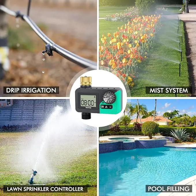 RESTMO Sprinkler Timer with Brass Inlet, Water Timer for Garden Hose, Rain Delay/Manual/Automatic for Outdoor Faucet, Drip Irrigation and Lawn Watering System by GreenHaven Gardens