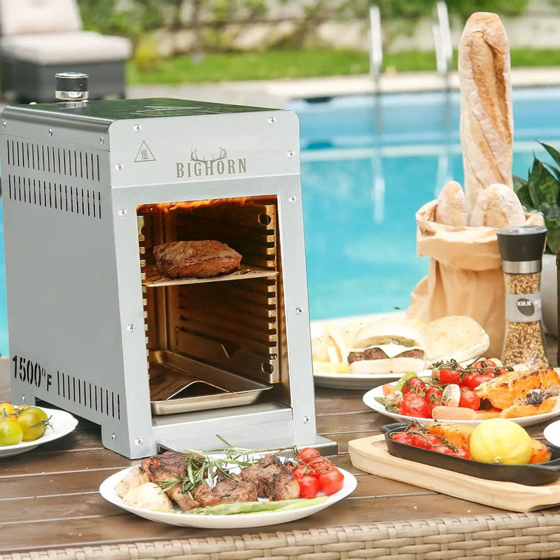 BIG HORN OUTDOORS Portable Infrared Broiler Propane Gas Grill, 1500 Degree Stainless Steel Tabletop Quick Cooking Steak Grill for Meat, Seafood, Veggies by GreenHaven Gardens