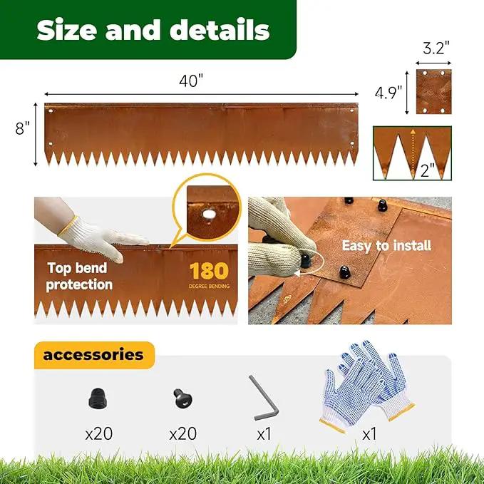 Cor Ten Steel Metal Landscape Edging 40 inch with Top Bending Protection Pre-Rusted Cor Ten Steel Garden Edging 8 Inch Depth 180 Degree Bend 6 Pack for Lawn Yard (8 inch-180 Degree Bend, Rusted) by GreenHaven Gardens
