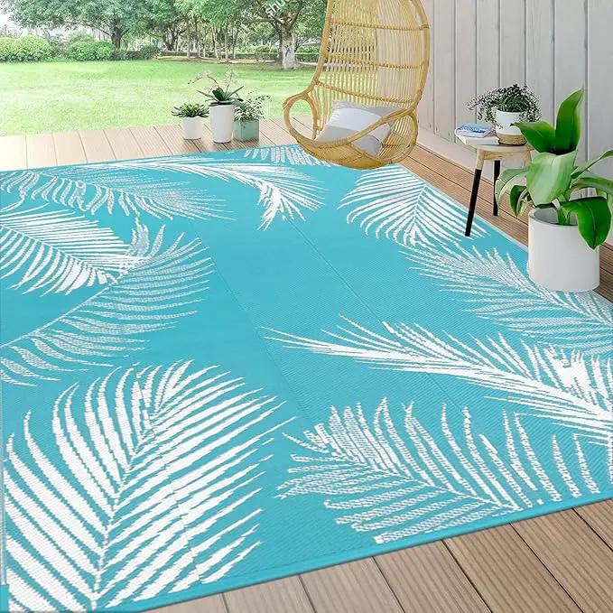 Pauwer Waterproof Outdoor Rug 8x10, Reversible Plastic Straw Patio Camping Rug, Indoor Outdoor RV Mat Carpet for Deck, Camper, Porch, Balcony, Backyard, Picnic, Leaf Teal by GreenHaven Gardens