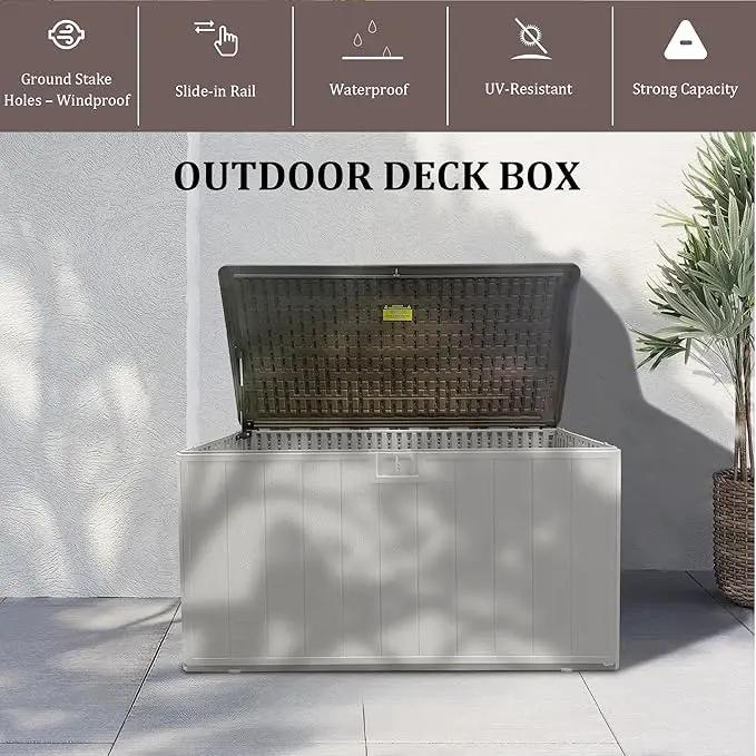 Premium Pro Edition 110 Gallon Lockable Resin Deck Box, Waterproof & UV-Resistant Outdoor Storage Box for Outdoor Cushion Storage, Garden Tools & Pool Accessories Storage, White by GreenHaven Gardens