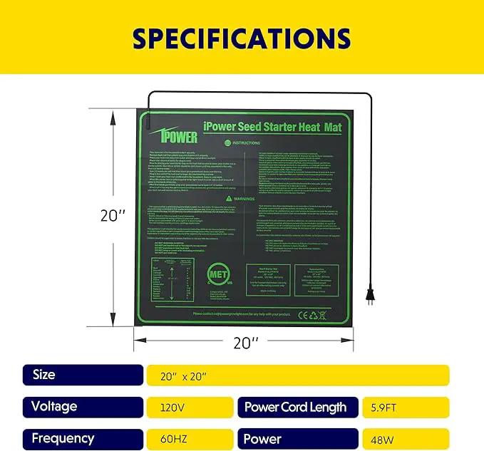 iPower 40-108 Degrees Fahrenheit Digital Heat Mat Thermostat Controller and 20" x 20" Hydroponic Seeding Warm Pad Plant Starting Kit Combo by GreenHaven Gardens
