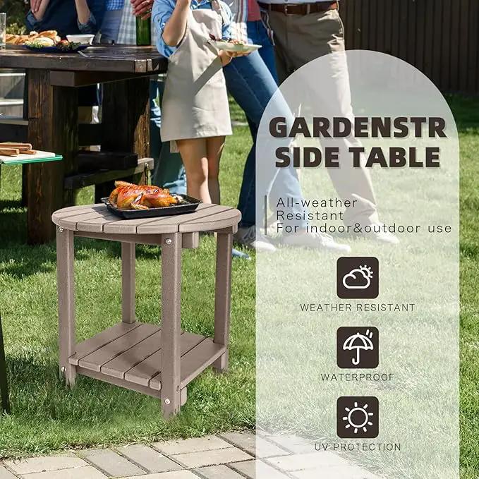 Adirondack Round Outdoor Side Table 2-Tier Storage Patio Side Table, HDPE End Tables for Backyard Pool Porch Garden Lawn (Teak) by GreenHaven Gardens
