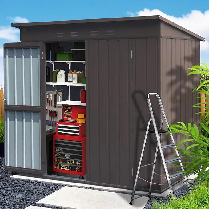 Domi Outdoor Storage Shed 6' x 4.5’, Metal Garden Shed with Galvanized Steel Frame for Bike, Tools, Lawn Mowers, Pool Toys, Outdoor Storage Cabinet with Lockable Door for Garden Lawn Patio (Brown) by GreenHaven Gardens