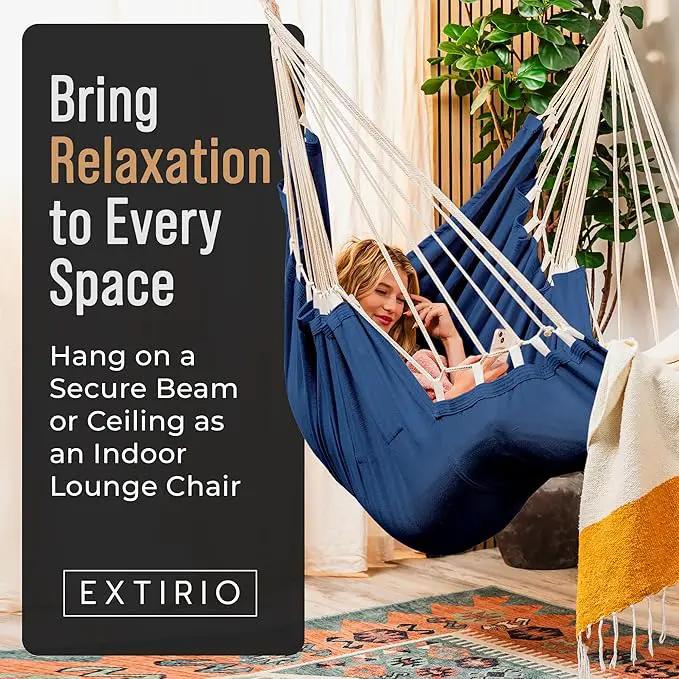 Hanging Hammock Chair Swing – Hanging Chair Outdoor & Indoor - Hammock Swing Chair – Quick & Easy Setup with Hardware Kit – Durable & Spacious Full Body Support – Holds 440 Lbs by GreenHaven Gardens