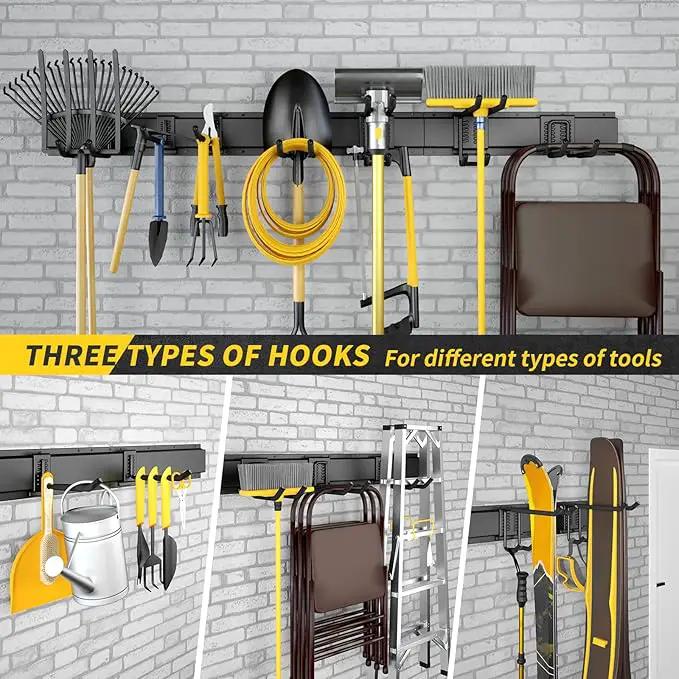 48 Inches Garage Storage, Garage Organization, Wall Mount Garden Tool Organizer, 440lbs Adjustable Heavy Duty Metal Hanging Hooks, Yard Rack Hanger System Shovel Rake Broom Ladder Holder, Men Gift by GreenHaven Gardens