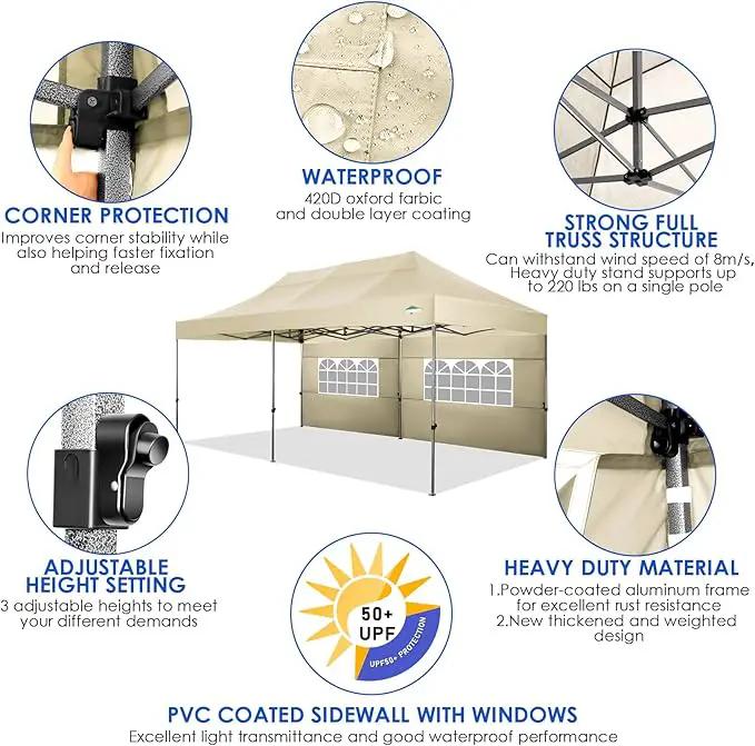 COBIZI 10x20 Canopy with Sidewalls, Heavy Duty Party Tent Pop up carpas para Fiestas, Tents for Parties, Wedding, Outdoor Easy Pop up Foldable Portable Canopy Tent with Wheeled Bag, Khaki Upgrade by GreenHaven Gardens