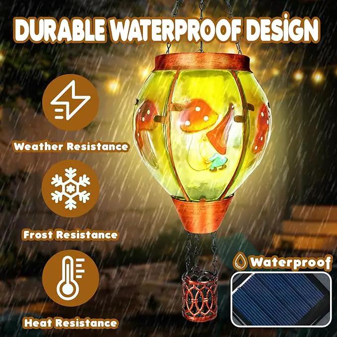 4 Pack Solar Hot Air Balloon Lantern with Flame， Mushroom Gnome Glass Solar Hanging Lanterns Outdoor for Outside Garden Patio Tree Porch Yard, Mushroom Gifts for Women Grandma Mom - Mushroom by GreenHaven Gardens