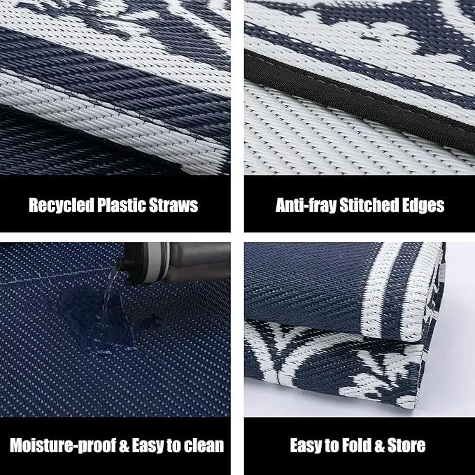 Outdoor Rug 8x10 Patio Camping Carpet Waterproof Mat Blue Outside Plastic Area Rug Reversible Rugs for RV Deck Entryance Porch Picnic Balcony Beach(8x10ft Navy Blue&White) by GreenHaven Gardens