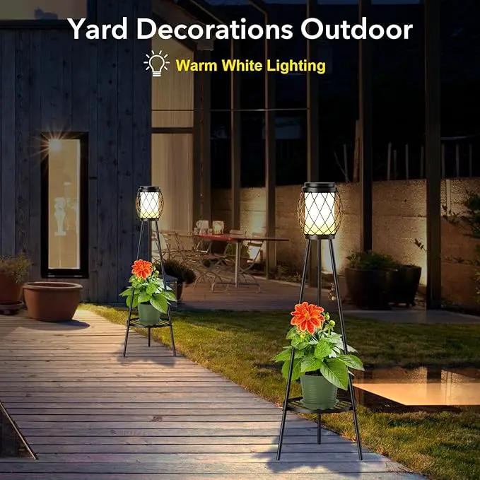 Solar Lights Outdoor with Plant Stands 2 Pack, Solar Floor Lamp Metal Tripod Patio Lights for Garden Yard Pathway Driveway Front/Back Porch Decoration by GreenHaven Gardens