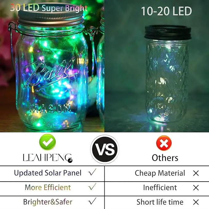 30 LED 10 Packs Solar Mason Jar Lights [Updated] Fairy Firefly Jar Lids String Lights with Hangers Waterproof Patio Yard Garden Wedding Party Decoration - Colorful (NO Jars) by GreenHaven Gardens