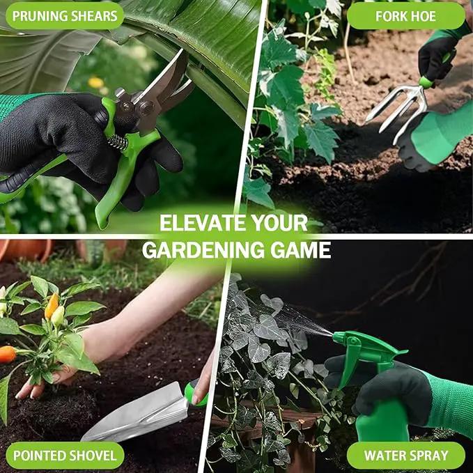11Pcs Heavy Duty Gardening Tool Set, Shovel Stainless Steel with Non-Slip Rubber Grip, Canvas Storage Bag for Women Gardeners Pruning Shears Plant Care Weeding Tools by GreenHaven Gardens