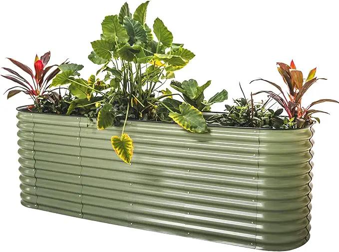Vego garden 32" Extra Tall Raised Garden Bed Kits, 9 in 1 Modular Raised Planter Box for Vegetables Flowers Fruits Oval Metal Raised Garden Bed- Olive Green by GreenHaven Gardens