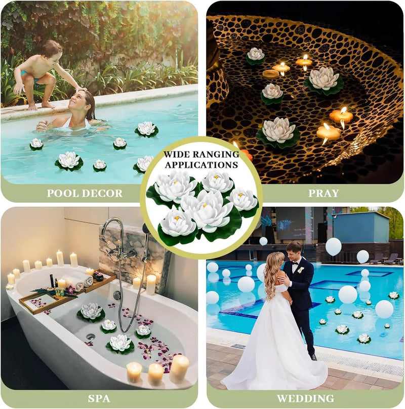 Yunlly 24 Pcs Floating Foam Lotus Flower with Water Lily Pads Artificial Floating Pool Flowers Lifelike Pond Accessories Floating Pool Decorations for Home, Garden Aquarium Party Wedding Decor, White by GreenHaven Gardens